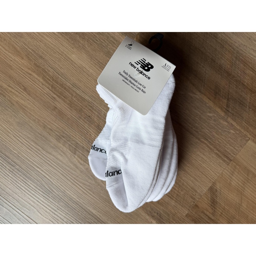 New Balance Socks Unisex Large White Daily Essentials Low Cut 6 Pair Sneaker
